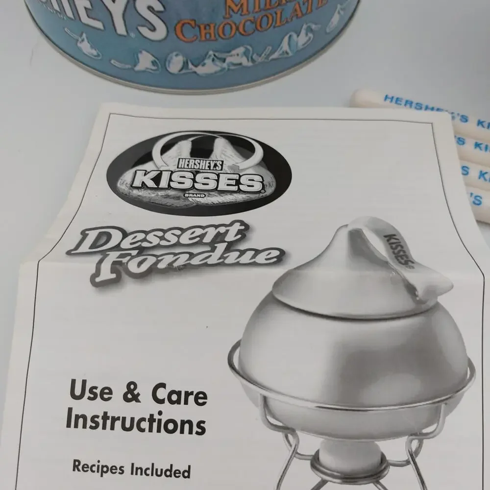 2008 Hershey's Kisses 100th Anniversary Fondue Set Ceramic Silver Pot Tin Forks
